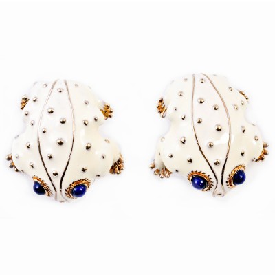 Gold and Enamel Frog Earrings