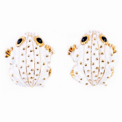 Gold and Enamel Frog Earrings
