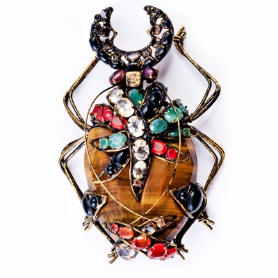 Bug Brooch with Semi-Precious Stones