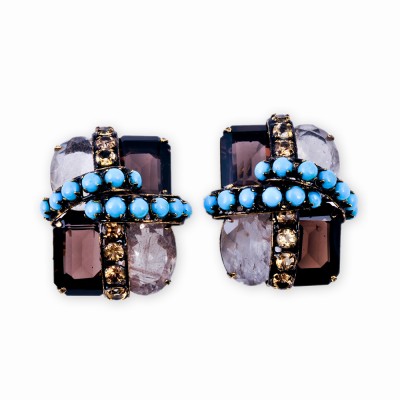 Turquoise, Citrine & smoky Quartz Earrings