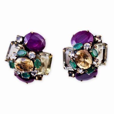 Ruby, Emerald & Citrine Earrings