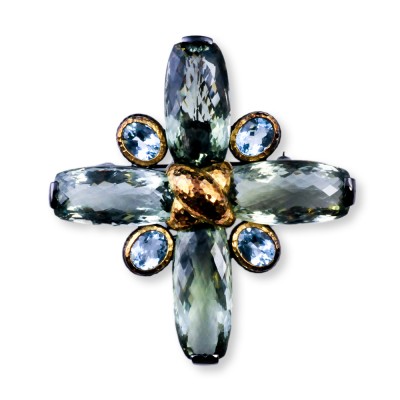 Maltese Cross Brooch with Blue Topaz