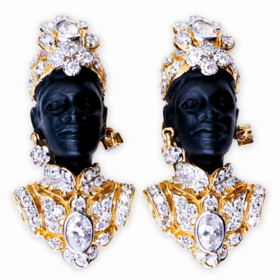 Blackamoor CZ (Cubic Zirconia) and Rhinestone Earrings