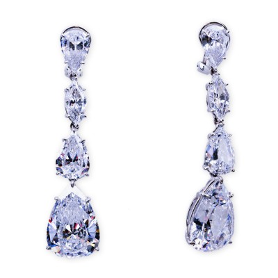 Silver and CZ (Cubic Zirconia) Four Stone Drop Earrings