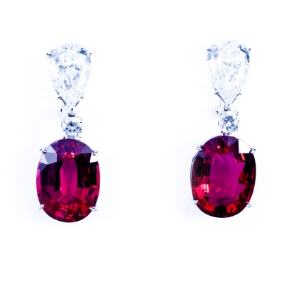 CZ (Cubic Zirconia) and Intense Pink Sapphire Earrings