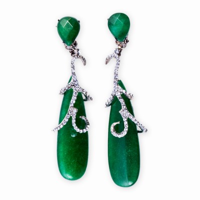 Jade and Rhinestone Drop Earrings