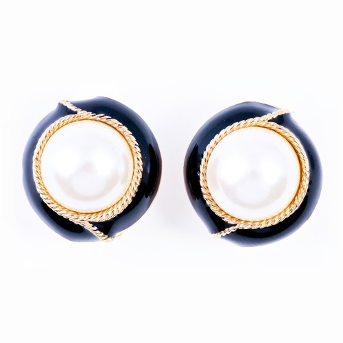 Gold, Pearl and Enamel Earrings