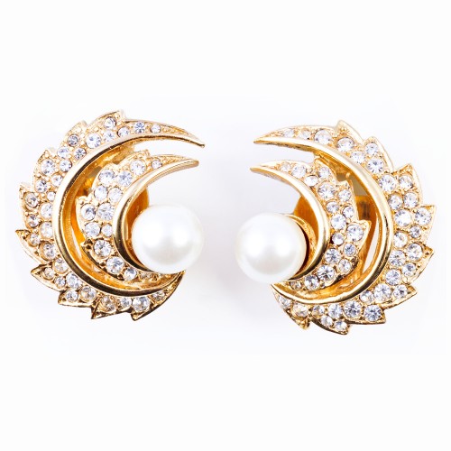 Gold, Pearl and Rhinestone Earrings