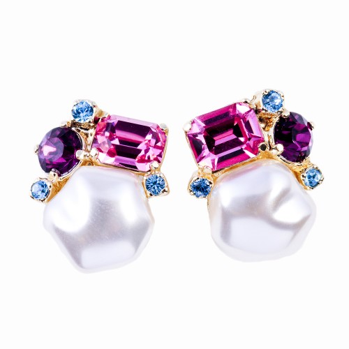 Baroque Pearl, Crystal and Gold Earrings