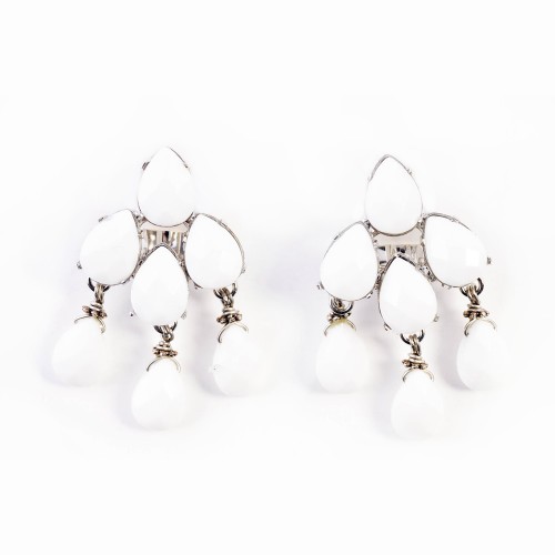Silver and White Jade Chandelier Earrings