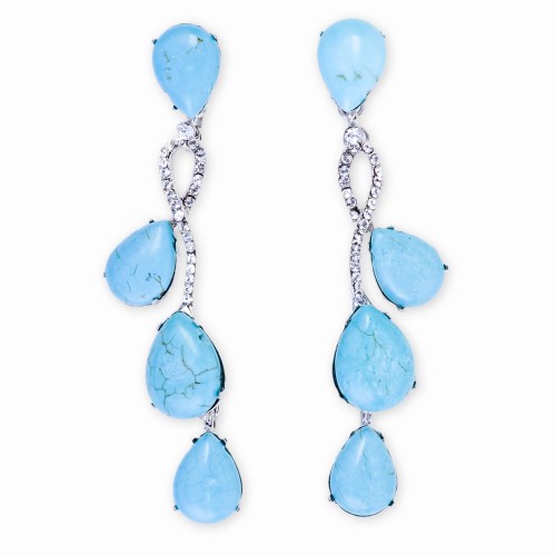 Silver, Turquoise and Rhinestone Drop Earrings