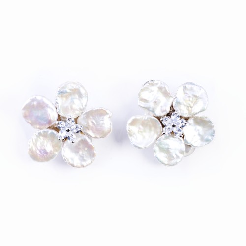 Keshi Pearl and CZ (Cubic Zirconia) Earrings