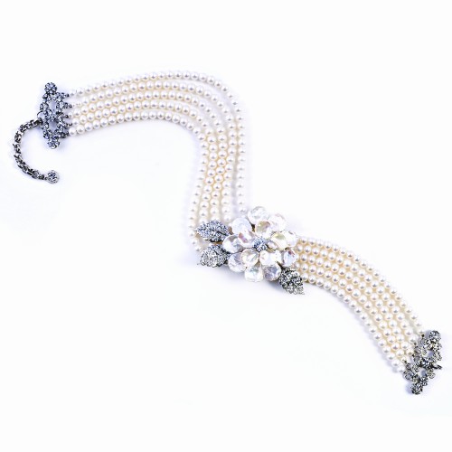 Fresh Water Pearl and CZ (Cubic Zirconia) Choker Necklace