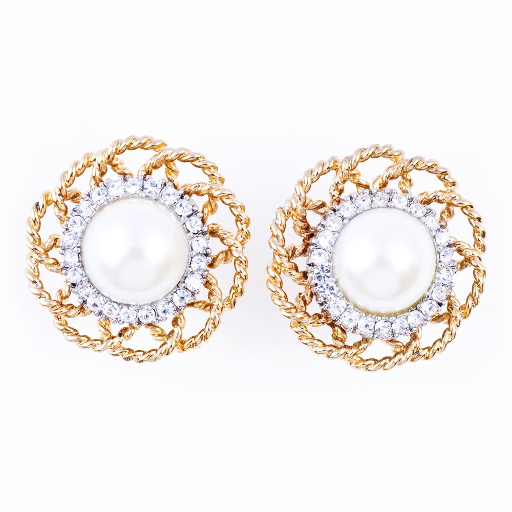 Gold, Pearl, Rhinestone Earrings