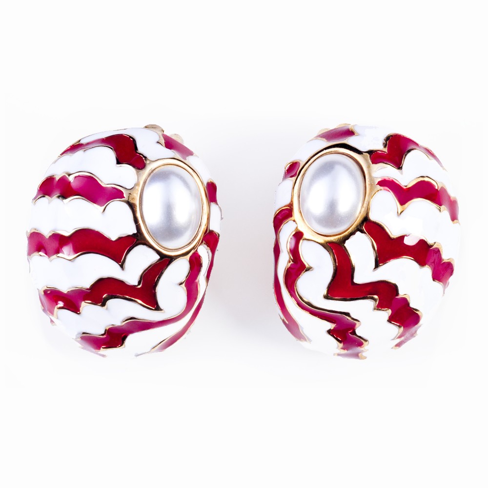 Gold, Pearl, Enamel Earrings