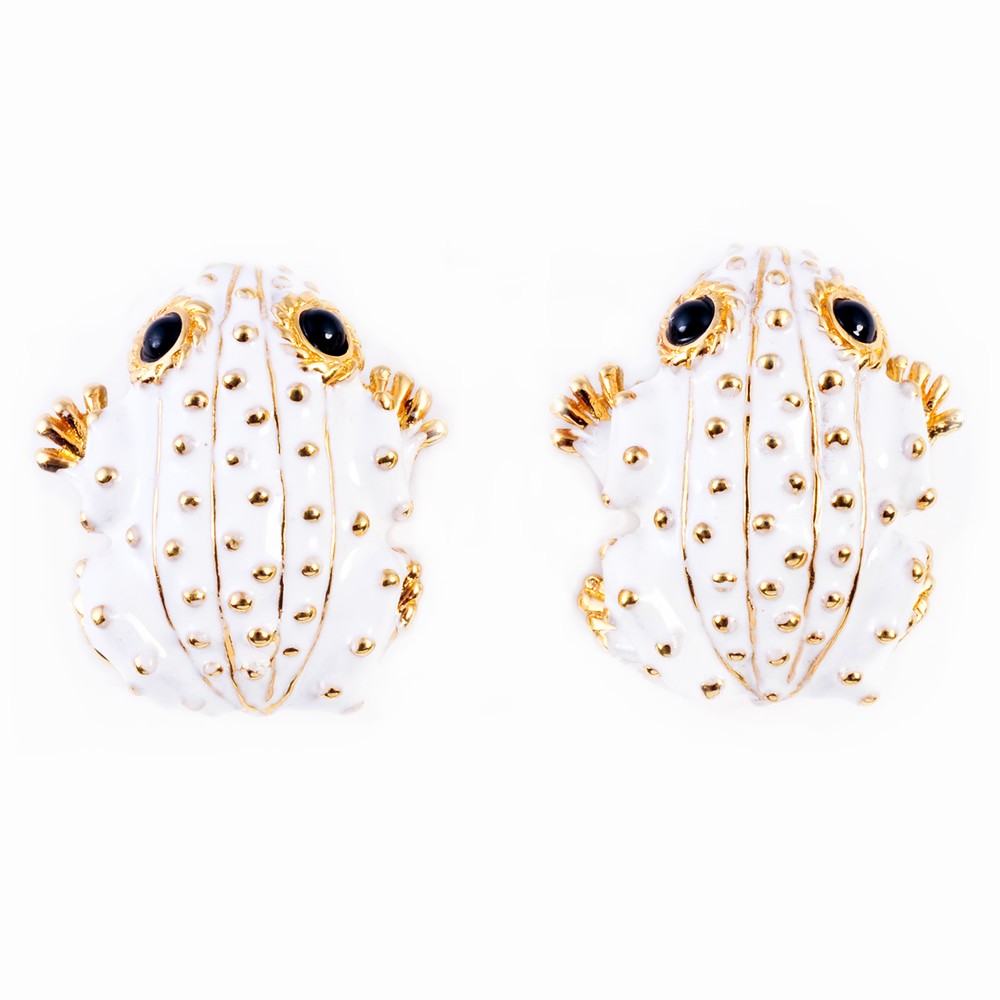 gold frog earrings