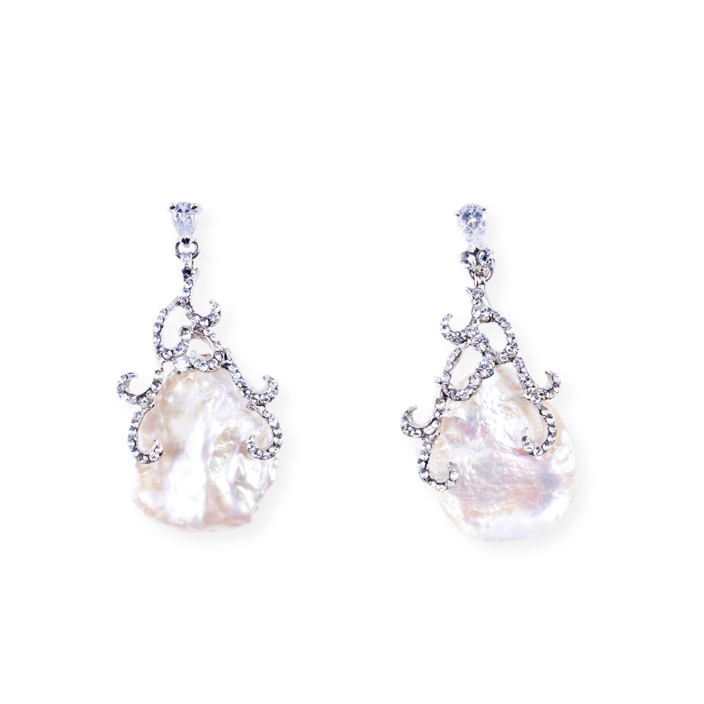 Oval White Freshwater Pearl Cubic Zirconia Threader Earrings main image 1