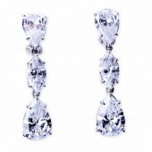 Silver and CZ (Cubic Zirconia) Three Stone Drop Earrings